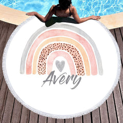 Aperturee - Aperturee Boho Watercolor Rainbow Pattern Round Beach Towel