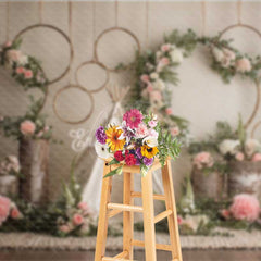 Aperturee - Aperturee Boho Wedding Photography Backdrop Rustic Teepee with Floral Hoops and Greenery Outdoor Ceremony Photo Prop