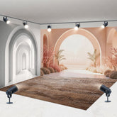 Aperturee - Aperturee Boho White Pink Arched Wood Floor Room Set Backdrop