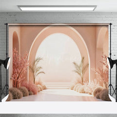 Aperturee - Aperturee Boho White Pink Arched Wood Floor Room Set Backdrop