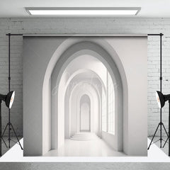 Aperturee - Aperturee Boho White Pink Arched Wood Floor Room Set Backdrop