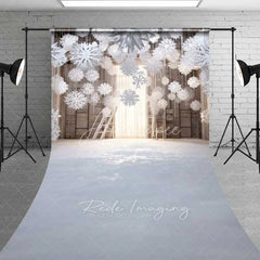 Aperturee - Aperturee Boho Winter Room Sweep Backdrop Hanging Snowflakes Ladder Bright Window Floor Photo Background