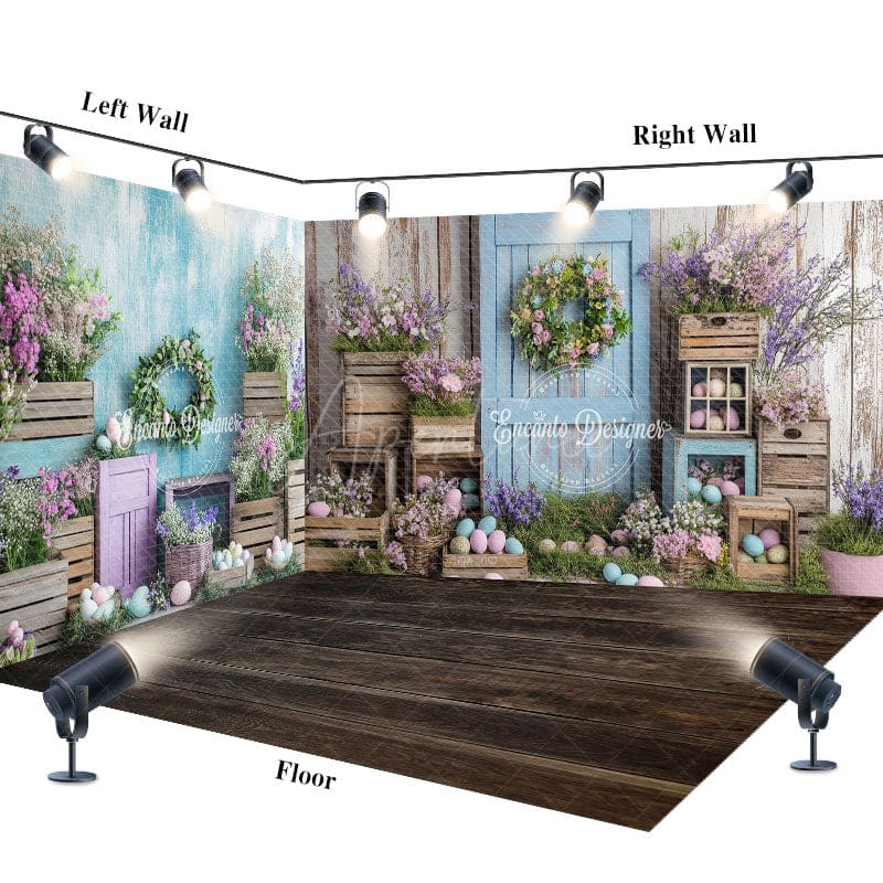 Aperturee - Aperturee Boho Wood Style Cabine Easter Photo Room Set Backdrop