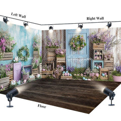 Aperturee - Aperturee Boho Wood Style Cabine Easter Photo Room Set Backdrop