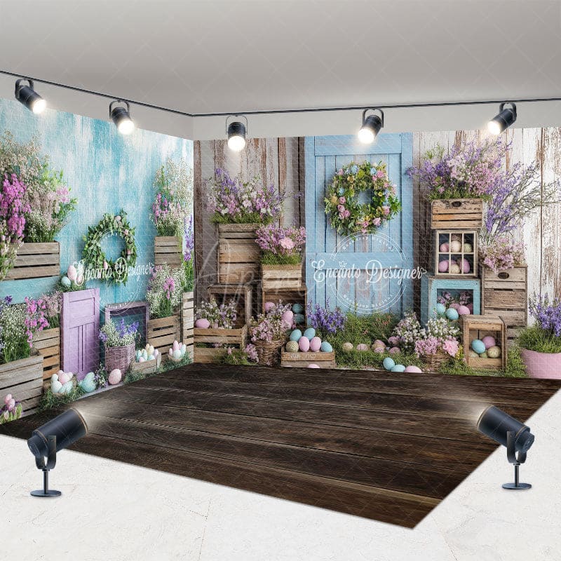 Aperturee - Aperturee Boho Wood Style Cabine Easter Photo Room Set Backdrop