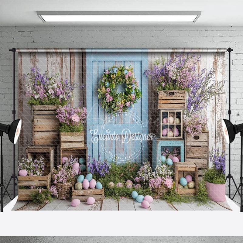 Aperturee - Aperturee Boho Wood Style Cabine Easter Photo Room Set Backdrop