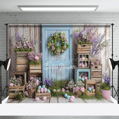 Aperturee - Aperturee Boho Wood Style Cabine Easter Photo Room Set Backdrop
