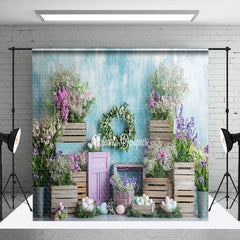 Aperturee - Aperturee Boho Wood Style Cabine Easter Photo Room Set Backdrop