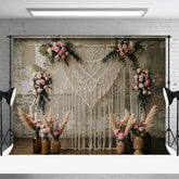 Aperturee - Aperturee Boho Woven Valance Floral Wedding Photo Backdrop