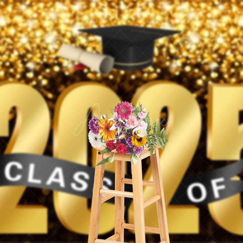 Aperturee - Aperturee Bokeh Black Gold Glitter Bachelor Cap Grad Backdrop