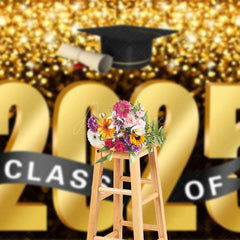 Aperturee - Aperturee Bokeh Black Gold Glitter Bachelor Cap Grad Backdrop