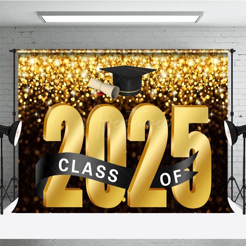 Aperturee - Aperturee Bokeh Black Gold Glitter Bachelor Cap Grad Backdrop