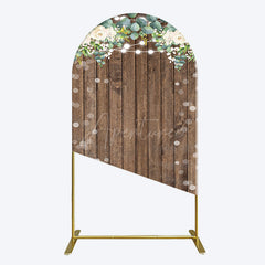 Aperturee - Aperturee Bokeh Greenery Light Floral Wood Grain Arch Backdrop