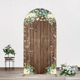 Aperturee - Aperturee Bokeh Greenery Light Floral Wood Grain Arch Backdrop