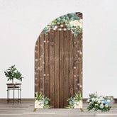 Aperturee - Aperturee Bokeh Greenery Light Floral Wood Grain Half Moon Arch Backdrop