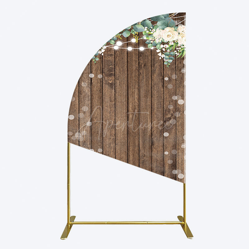 Aperturee - Aperturee Bokeh Greenery Light Floral Wood Grain Half Moon Arch Backdrop