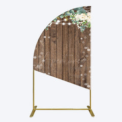 Aperturee - Aperturee Bokeh Greenery Light Floral Wood Grain Half Moon Arch Backdrop
