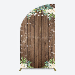 Aperturee - Aperturee Bokeh Greenery Light Floral Wood Grain Half Moon Arch Backdrop