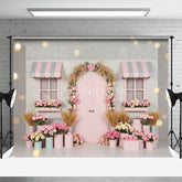 Aperturee - Aperturee Bokeh Grey Pink Flower Shop Romantic Photo Backdrop