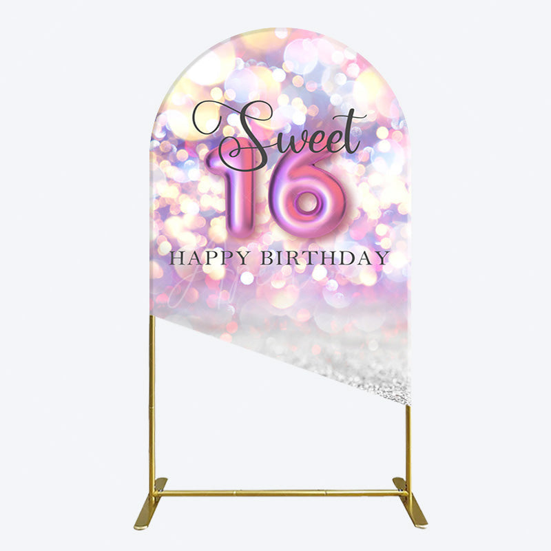 Aperturee - Aperturee Bokeh Light Sweet 16 Happy Birthday Arch Backdrop
