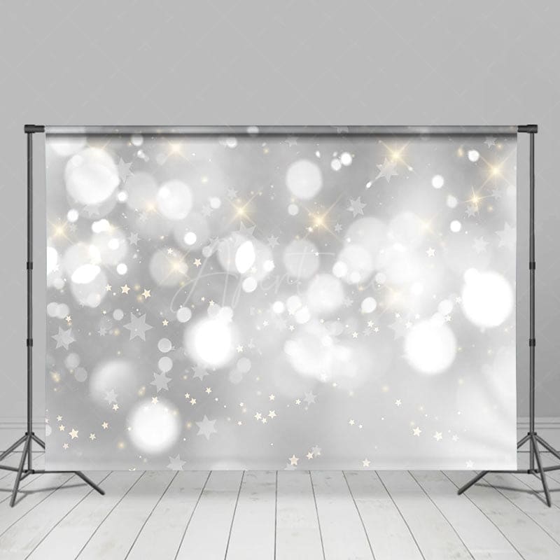 Aperturee - Aperturee Bokeh Silver Dots Starts Portrait Photo Backdrop