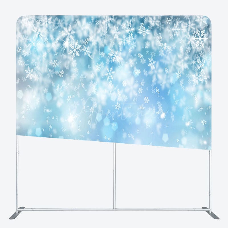 Aperturee - Aperturee Bokeh Snowflake Blue Christmas Tension Fabric Backdrop