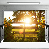 Aperturee - Aperturee Bokeh Summer Glow Fence Sunflower Photo Backdrop