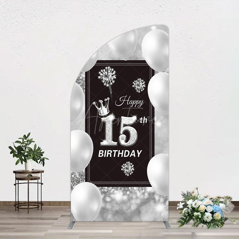 Aperturee - Aperturee Bokeh Sweet 15th Birthday Balloons Half Moon Arch Backdrop