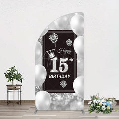 Aperturee - Aperturee Bokeh Sweet 15th Birthday Balloons Half Moon Arch Backdrop