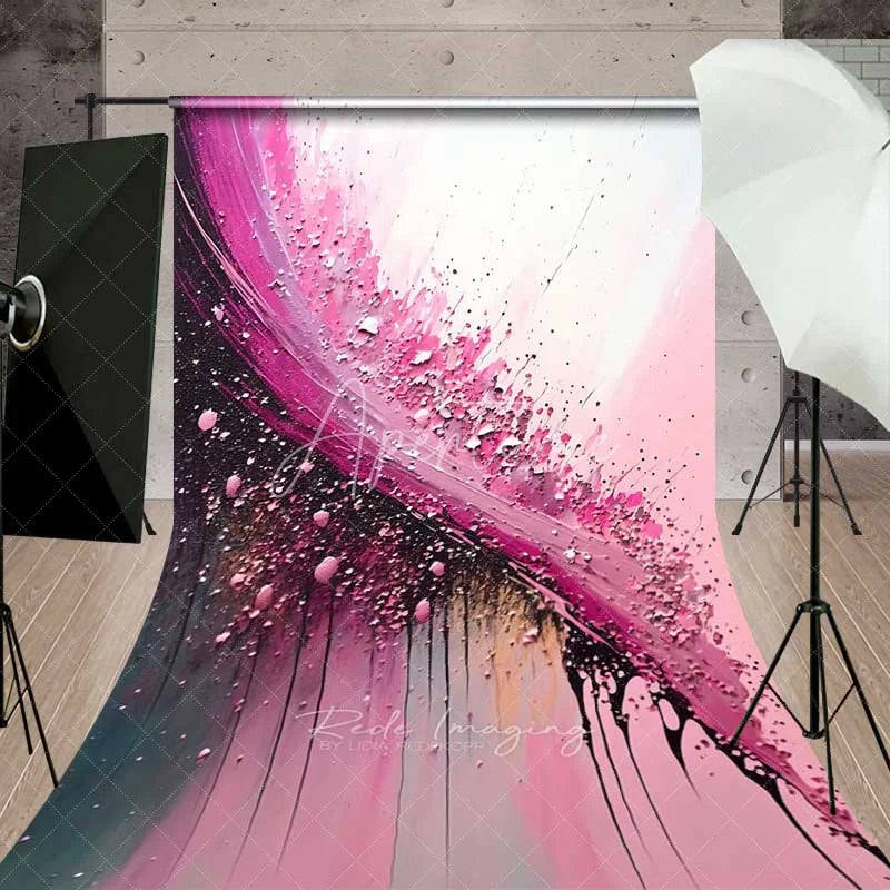 Aperturee - Aperturee Bold Magenta and Black Diagonal Brush Stroke Art Backdrop Textured Paint Drips Photography Background