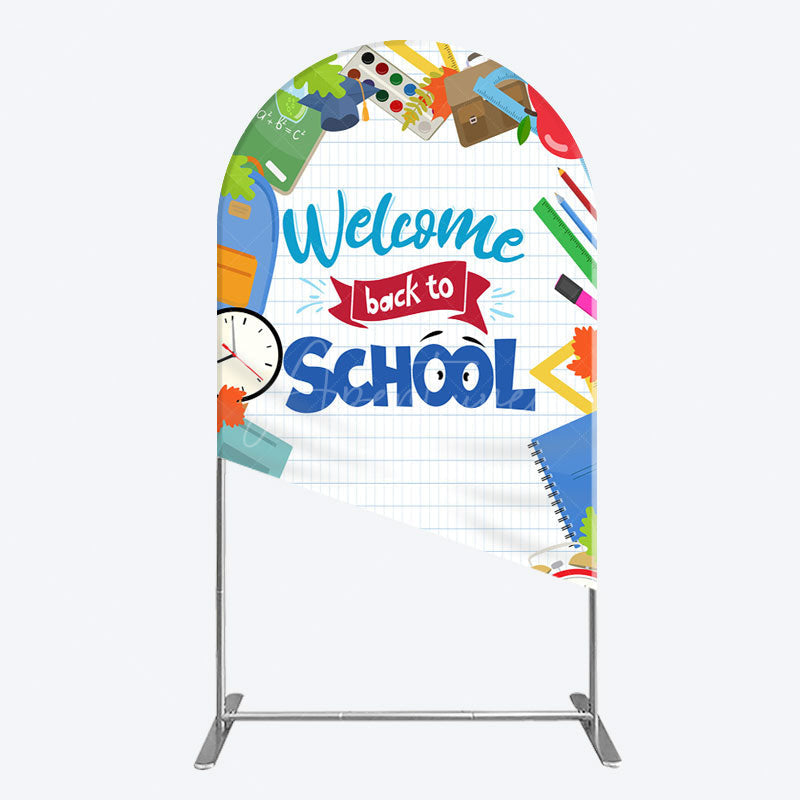 Aperturee - Aperturee Books Class Clock Welcome To School Arch Backdrop