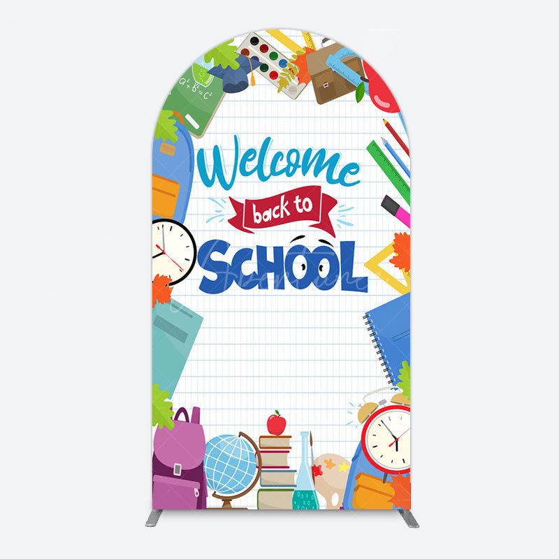 Aperturee - Aperturee Books Class Clock Welcome To School Arch Backdrop