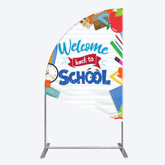 Aperturee - Aperturee Books Class Clock Welcome To School Half Moon Arch Backdrop