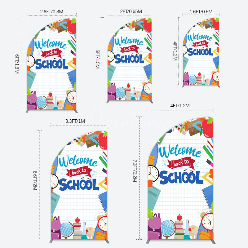 Aperturee - Aperturee Books Class Clock Welcome To School Half Moon Arch Backdrop