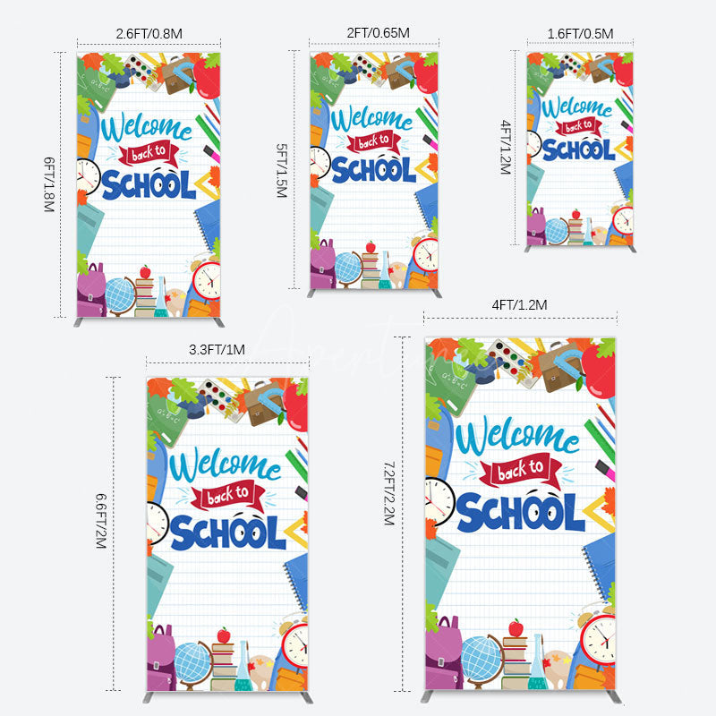 Aperturee - Aperturee Books Class Clock Welcome To School Rectangle Backdrop
