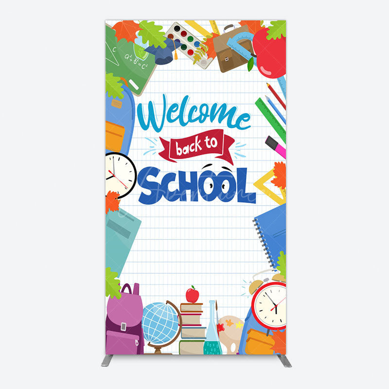 Aperturee - Aperturee Books Class Clock Welcome To School Rectangle Backdrop