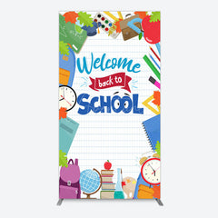 Aperturee - Aperturee Books Class Clock Welcome To School Rectangle Backdrop
