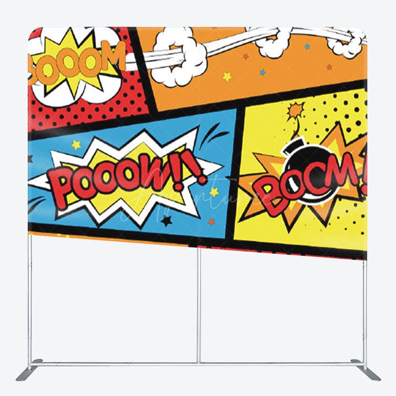 Aperturee - Aperturee Booom Pooow Colorful Comic Style Fabric Party Backdrop