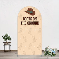 Aperturee - Aperturee Boots On The Ground Western Arch Backdrop Cowboy Hat and Boots Pattern Country Themed Birthday Party Decor