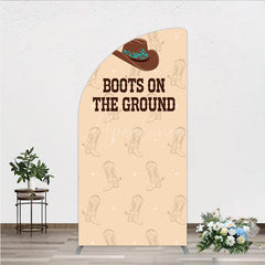 Aperturee - Aperturee Boots On The Ground Western Half Moon Arch Backdrop Cowboy Hat and Boots Pattern Country Themed Birthday Party Decor