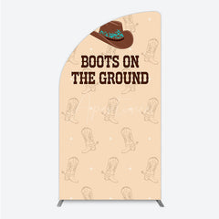 Aperturee - Aperturee Boots On The Ground Western Half Moon Arch Backdrop Cowboy Hat and Boots Pattern Country Themed Birthday Party Decor