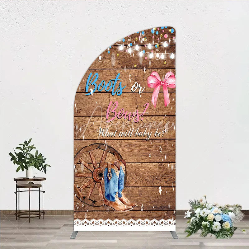 Aperturee - Aperturee Boots or Bows Gender Reveal Half Moon Arch Backdrop Kit Cowboy Baby Shower Party Decor
