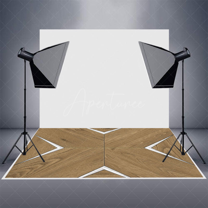Aperturee - Aperturee Borwn Wooden White Lines Rubber Floor Mat For Photo