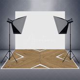 Aperturee - Aperturee Borwn Wooden White Lines Rubber Floor Mat For Photo