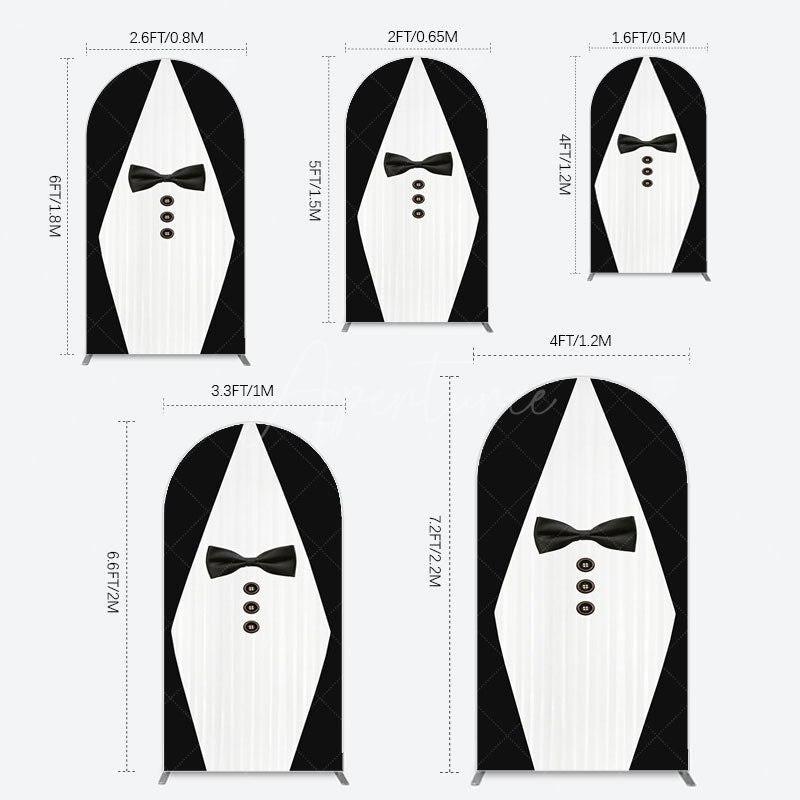 Aperturee - Aperturee Boss Suit Black White Happy Birthday Arch Backdrop