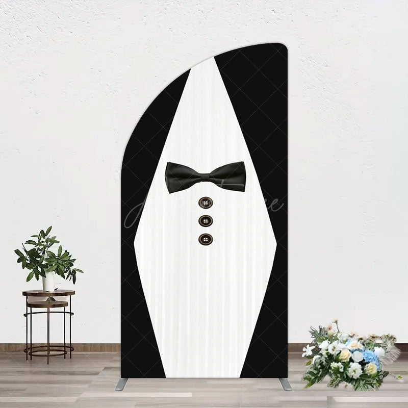 Aperturee - Aperturee Boss Suit Black White Happy Birthday Half Moon Arch Backdrop
