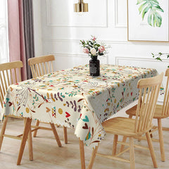 Aperturee - Aperturee Botanical Floral Rectangle Tablecloth Heart Flowers and Birds Dining Table Cover Decor