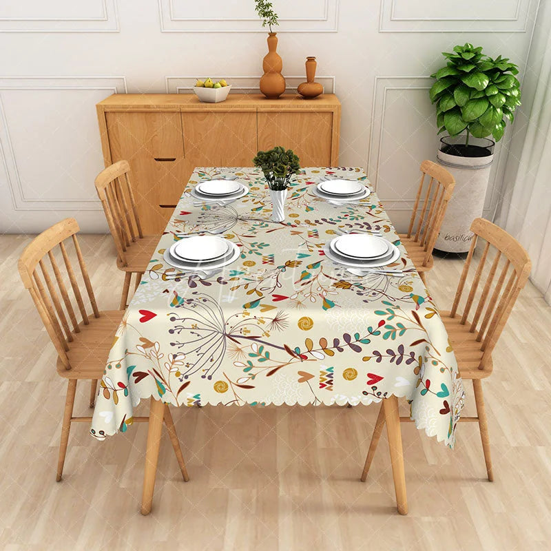 Aperturee - Aperturee Botanical Floral Rectangle Tablecloth Heart Flowers and Birds Dining Table Cover Decor