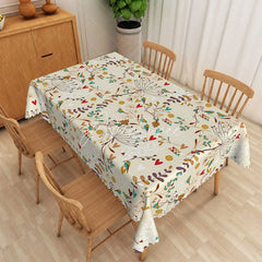 Aperturee - Aperturee Botanical Floral Rectangle Tablecloth Heart Flowers and Birds Dining Table Cover Decor