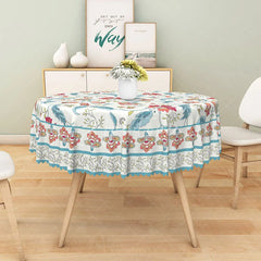 Aperturee - Aperturee Botanical Round Tablecloth with Red Flowers and Blue Leaves for Patriotic Floral and Summer Decor